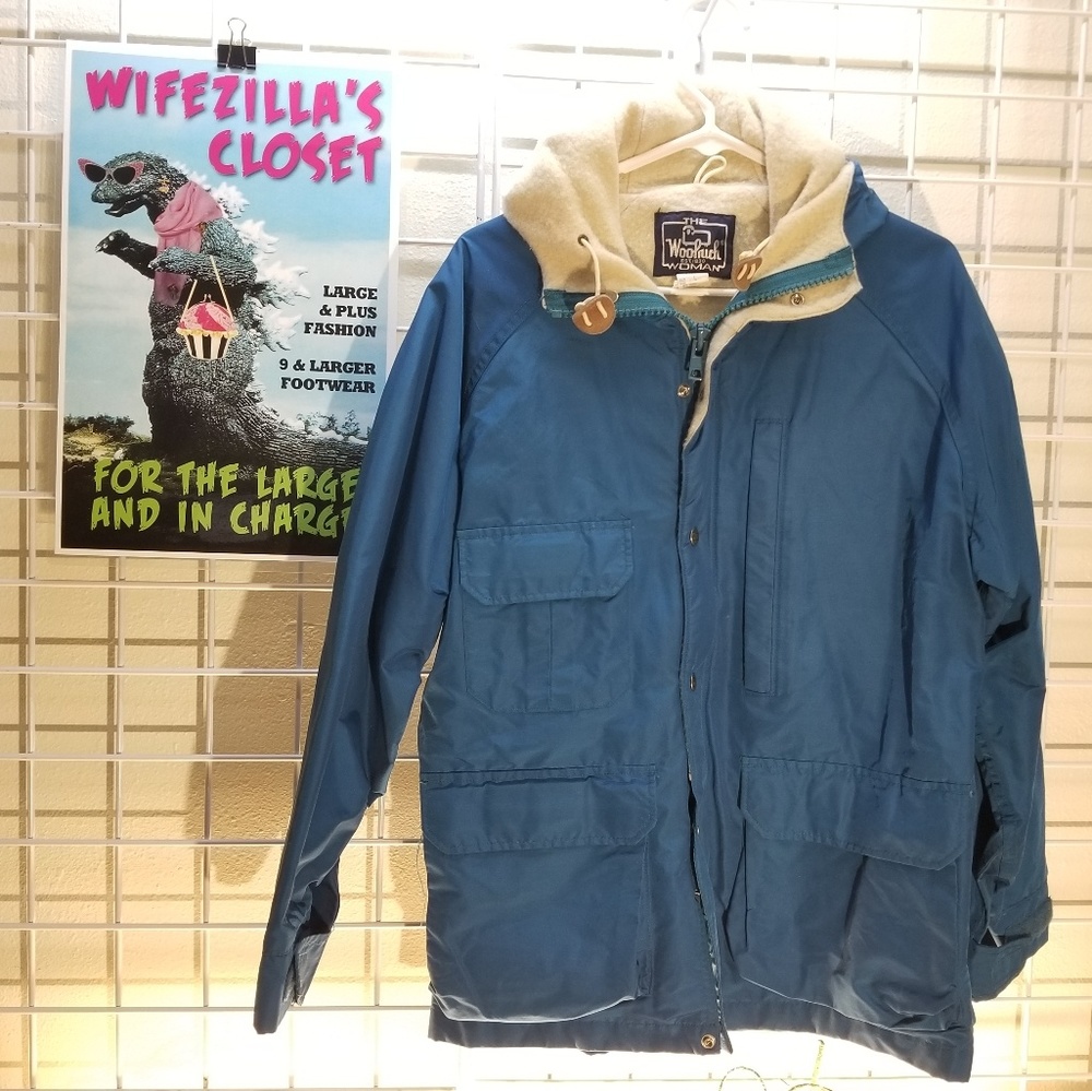 Woolrich Blue Wool-Lined Hooded Jacket Size Large